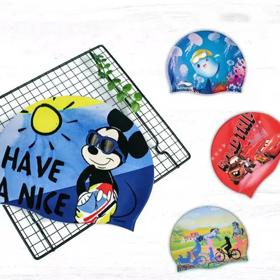 Adult Junior Swim Hat Customized Printing Swim Cap Boys Girls Silicone Swim Caps 